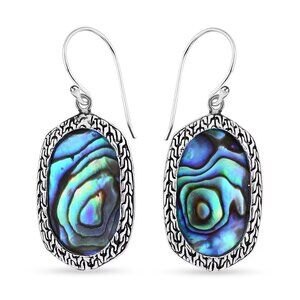 Women's Abalone Fish Hook Style Shell Earrings in 925 Sterling Silver